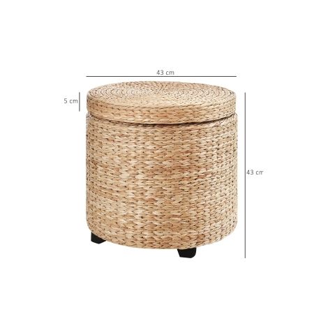 Pouf de rangement kaki en rotin tressé avec couvercle amovible et espace de rangement pour salon chambre et entrée (1/5)