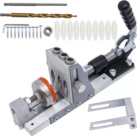 Kit de Gabarit de Trou de Poche Profondeur Reglable 12 - 33mm Systeme de Trou de Poche Gabarit de Percage Kit Complet pour Travaux de Menuiserie Meuble en Bois (1/5)
