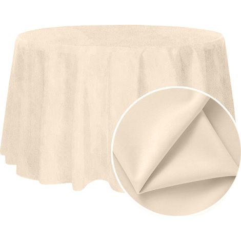 Mantel redondo, terciopelo mate, 320 cm, color crema.