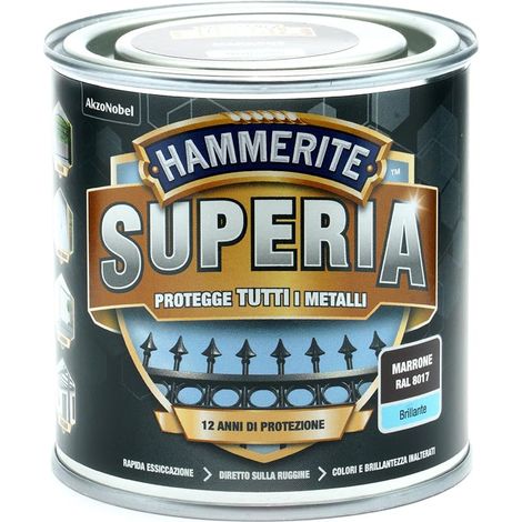 Hammerite Superia smalto metallo antiruggine interno e esterno, Brillante Marrone, 250 ml (1/2)