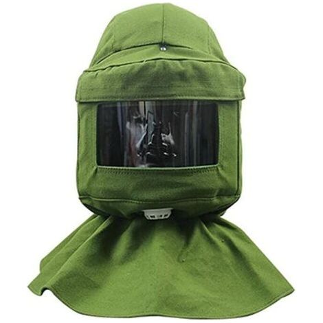 VURAHOME - Cagoule de sablage, foulard de sablage, masque anti-vent, anti-sablage, outils de protection contre la poussière, masque, bâche verte + casque de protection (1/5)