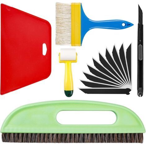 Lot de 6 outils de tapisserie, kit complet incluant brosse à tapisser, outils de tapissage, rouleaux, outil de coupe, outil de lissage de papier peint, set de papier peint pour contact adhésif (1/5)