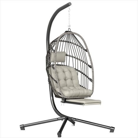 Fauteuil suspendu pliable avec repose-pieds rétractable gris (1/5)