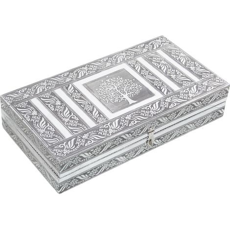 Boîte à bijoux en métal argenté avec miroir 38x20x8 cm (1/5)