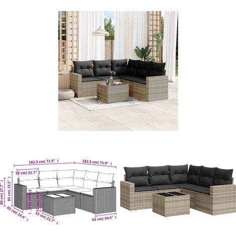 6-tlg. Garten-Sofagarnitur mit Kissen Hellgrau Poly Rattan - Gartenmöbel - Outdoor Möbel - Rattan Sofa - Lounge Set - Esstisch - Home & Living (1/3)