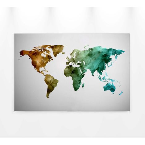 Tableau tendance graphique orange et vert | Tableau sur toile carte du monde pour chambre d'ado | Tableau design géométrique - 0,9 x 0,6 m (1/5)