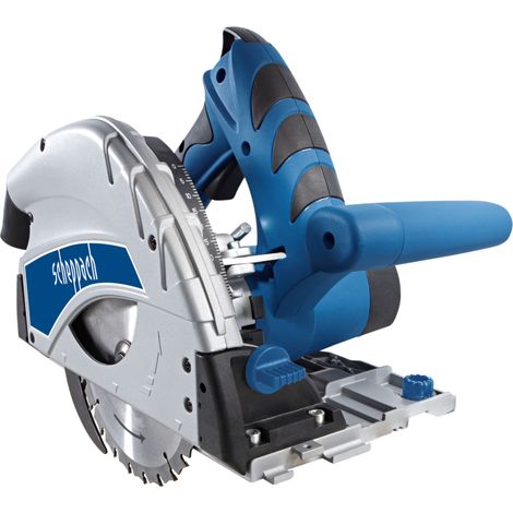 Scheppach Scie plongeante PL55 – 230 V – 1200 W – Profondeur de coupe 55 mm – Joint creux 16 mm – Inclinaison de 0° à 45° – 2 rails de guidage inclus