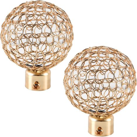 Lot de 2 embouts décoratifs pour tringle à rideaux, boule creuse dorée, diamètre intérieur 25 mm (1/5)