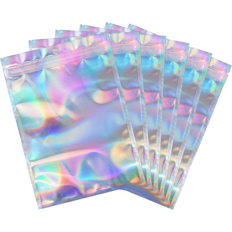 50 wiederverschließbare Mylar-Beutel, 10 x 12 cm, regenbogenfarben, geruchsdicht, zur Aufbewahrung von Lebensmitteln, Süßigkeiten, Kaffee, Schmuck, Lippenbalsam