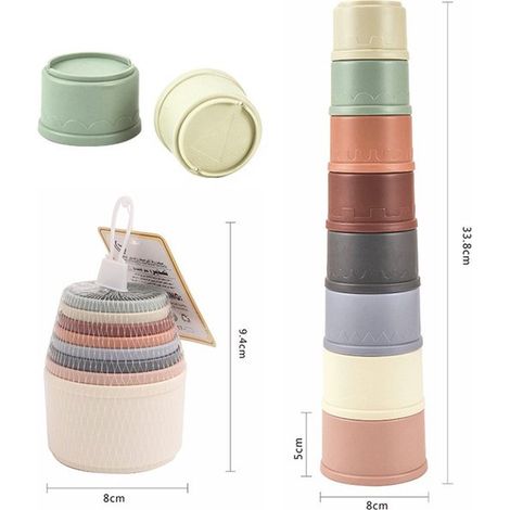 Juego de 8 vasos apilables con forma de conejito: juguetes multicolores y reutilizables con forma de conejito，juguetes apilables seguros (1/4)