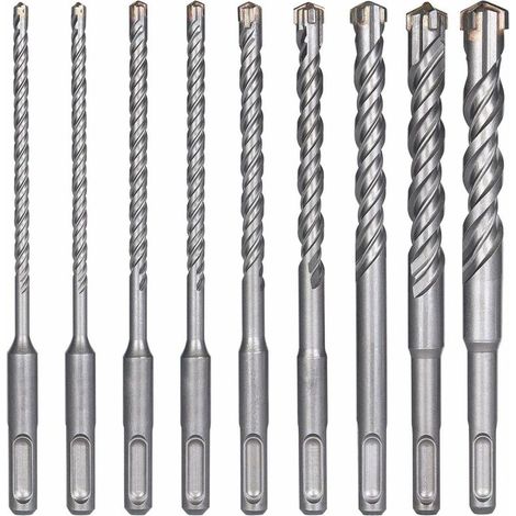 Betonbohrer, 9-teilig (5 mm 16 x 160 mm), Fliesenbohrer, SDS-Plus-Elektrohammerbohrer für Bohrhammer, Kreuzbohrer für Beton, Ziegel, Stein, Naturmaterialien, Metall (1/4)