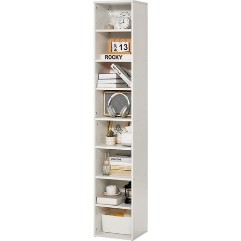 Bibliothèque étroite à 8 niveaux, bibliothèque de rangement haute ouverte en bois avec étagère réglable en hauteur, 180 cm, étagère de rangement autoportante pour chambre, salon, bureau, blanc (1/5)