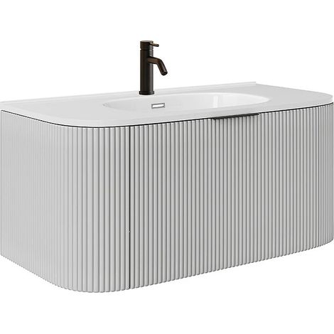 Mobile bagno sospeso con scanalature e lavabo da incasso e rubinetto Bianco opaco 100 cm - LOMERI (1/5)