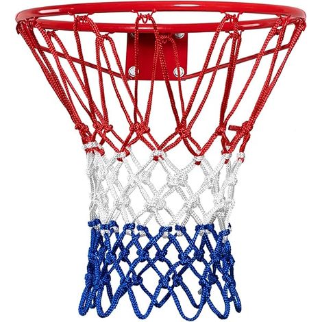 Filet De Basket - 21 Pouces - 12 Crochets - Résistant Aux Intempéries - Anti-Emmêlement - Rouge Blanc Bleu - Lot De 1 (1/3)