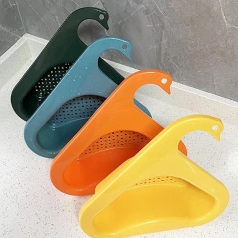 TRADE SHOP - Set 5 Pz Cestello Filtro Raccogli-alimenti Piatti Scarico Per Lavello Cucina Forma Cigno -
