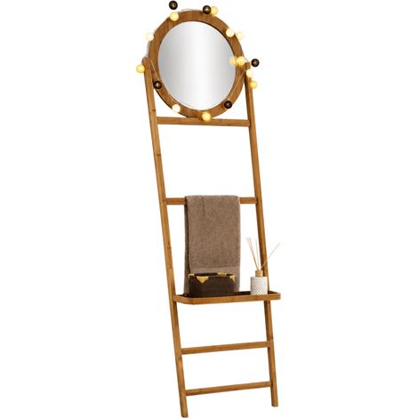 Porte serviettes 1 plateau bambou avec miroir rond 5five (1/2)