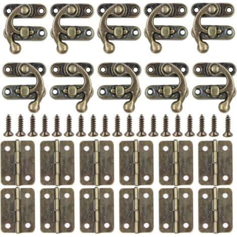 10 crochets de porte de style vintage (gauche/droite) + 12 petites charnières avec vis, parfaits pour décorer des boîtes en bois. (1/4)
