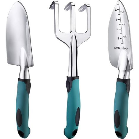 Drei Gartengeräte, Aluminiumguss, rutschfester Gummigriff, grün