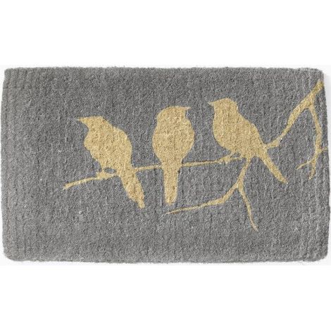Paillasson antidérapant - Oiseaux - L 76 x l 46 cm - Gris - Livraison gratuite (1/3)
