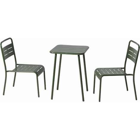 Ensemble table de jardin carrée 50cm et 2 chaises vert BERGAME (1/5)