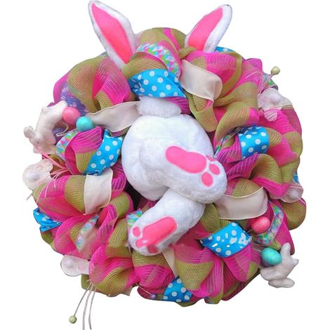 Guirlande De Lapin De Pâques - Couronne En Rotin Avec Lapin En Tissu - Décoration De Porte Et Murale Pour Pâques - 1 Pièce (1/5)