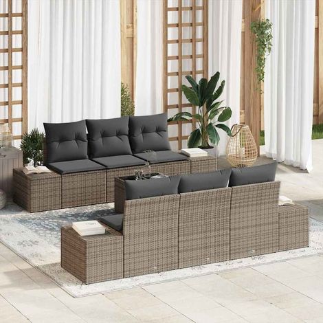 Conjunto de sofá de jardín 7 pcs Gris Poliratán (1/5)
