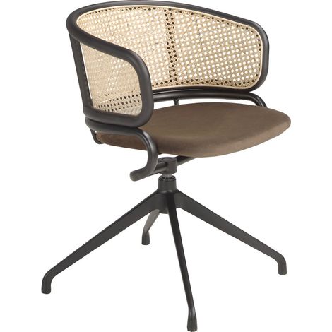 Chaise pivotante velours et rotin Angel Cerda - Velours marron et rotin naturel avec pieds noirs (1/5)