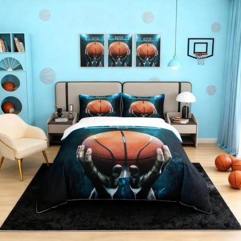 Basketball Court Bedding Set Boys Basketball Duvet Cover 220 x 240 cm Decoration Sport Theme Duvet Cover 3D Ball Match Bedding Children Teens Basketball Bedding Set (1/5)