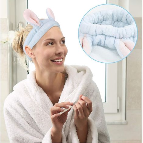 Set mit 2 Waschstirnbändern, Osterhasen-SPA-Gesichtspflegestirnband, kurzes Plüsch-Gesichtsband, elastische Passform (1/4)