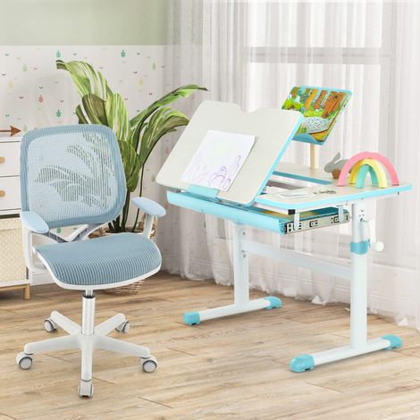 Chaise Pivotante Enfants Hauteur Réglable 80-92cm Siège à Roulettes Dossier Accoudoirs Ergonomique 6-15 Ans Bleu CWXT3234 DESIGN IN (1/3)