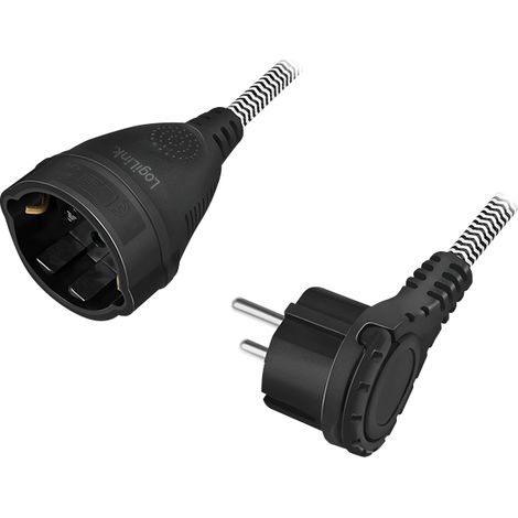 Cable de extensión de alimentación LogiLink, 3 m, enchufe en ángulo, textil CEE 7/7 (1/4)