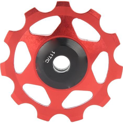 Galet de dérailleur arrière 11 dents en alliage d'aluminium, conception creuse, support robuste, roulement intégré, guide-galet rouge (1/5)