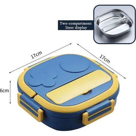 Contenitore termico per il pranzo, in acciaio inox, con tre scomparti, a tenuta stagna, di colore blu. (1/5)