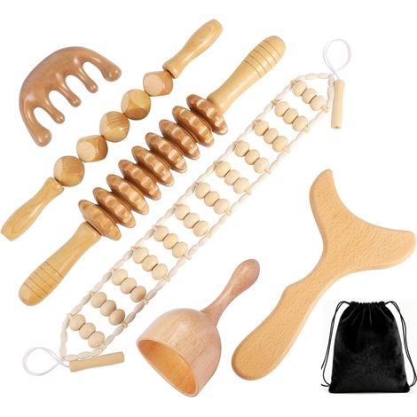 6 en 1 Maderotherapie Kit Complet, Palper Rouler Anti Cellulite, Rouleau Massage Anti Cellulite, Drainage Lymphatique, Maderotherapie Ventre, Soulager Muscle le Stress et Relaxation (1/5)
