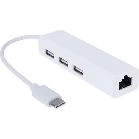 USB-C Plug-and-Play-Hub, praktisch, hochwertig, Typ-C auf USB 2.0 RJ45 Ethernet-Karten-Hub – Weiß 1 (1/4)