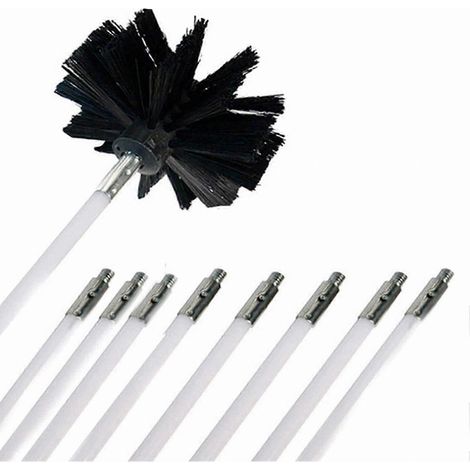 Kit de nettoyage de cheminée flexible avec tête de brosse tubulaire et 9 poignées pour éliminer la suie. (1/5)