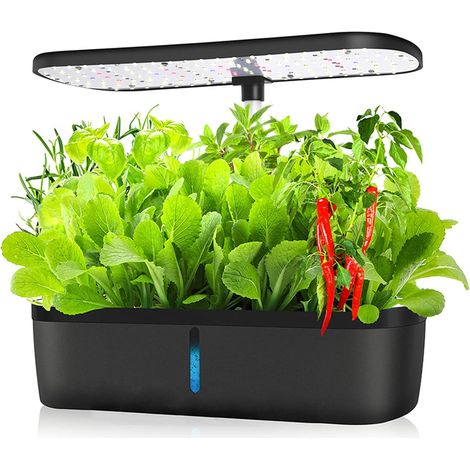 Potager Interieur, Kit de Jardin d'herbes Intérieur 12 Pots, Lampe LED à Spectre Complet, Hauteur Réglable 20-40cm(Noir) (1/5)