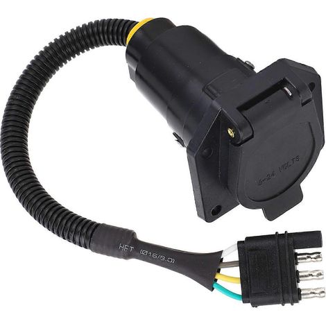 Adaptateur de remorque 4 broches plates vers 7 broches rondes à lames, connecteur de câblage avec support de montage pour véhicules commerciaux (1/5)