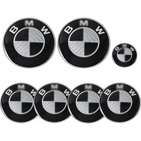Emblème Voiture - Emblème Capot et Coffre + Emblème Jante 68 mm + Emblème Volant - Noir et Blanc - Lot de 7 Pièces