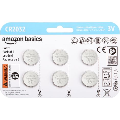 Lot de 6 piles bouton CR2032 au lithium, 3 V, puissance longue durée, sans mercure (1/5)