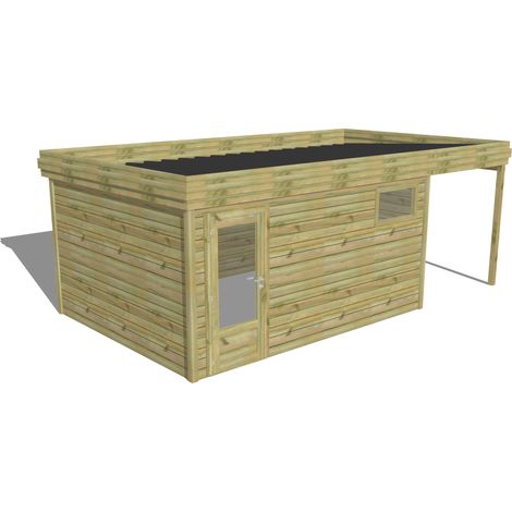 ABRI DE JARDIN bois Pin autoclave 27mm - 6,34x3,44m / 21,8m2 - Bac acier - Abri Français