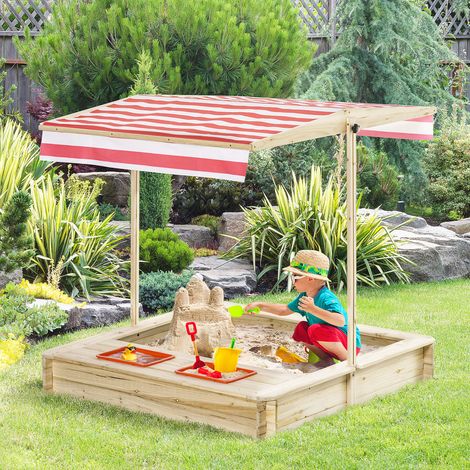 Bac à Sable Bois carré dimensions 1,18L x 1,18l x 1,18H m - Hauteur, Inclinaison Toit réglables, refermable - 2 bacs - Bois Sapin Autoclave