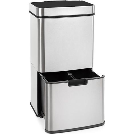 Klarstein – Poubelle touchless 72 litres – 4 bacs séparés en inox et ABS – Capteur automatique – Design élégant et antitrace