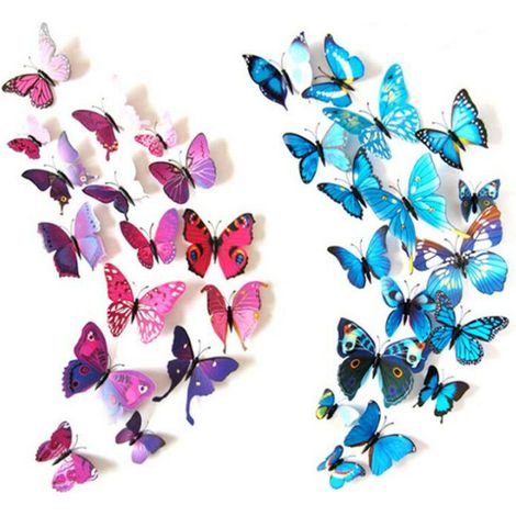 TRIOM 24 Pièces 3D Papillon Stickers Muraux Mur Papillons Filles Accessoires de Chambre, (Bleu、rose) (1/5)