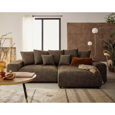 Spice - 4-sitzer ecksofa beidseitig montierbar schlaffunktion und bettkasten aus gesprenkeltem stoff - grün