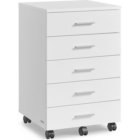 Cassettiera per ufficio su ruote unità di archiviazione 40 x 42 x 65,7 cm supporto per stampante con 5 cassetti guide scorrevoli per ufficio domestico bianco 120004809