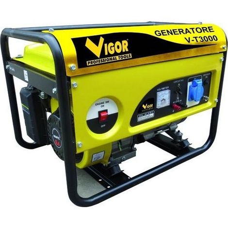 Vigor V-T3000 4T Generatore di corrente 2700 VA 220 V Motore 4 tempi Serbatoio 15 L Raffreddamento ad aria Peso 35 Kg colore Nero