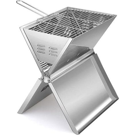 Barbecue pliable et portable en acier inoxydable pour 2 à 3 personnes, idéal pour le jardin, la terrasse, le camping et la plage (35 x 24 x 39 cm). (1/5)