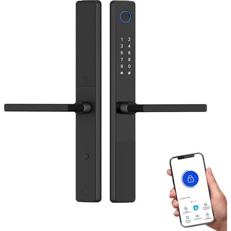 Serrure de porte intelligente résistante aux intempéries avec poignée – Sans clé par empreinte digitale, contrôlée par application, noire (SKU produit : 96260903  SKU Offre : lehua25.5.27-21) (1/5)
