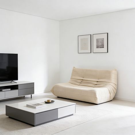 Divano Lounge Beige in Velluto Teddy Traspirante 149x114x82 cm (1/5)